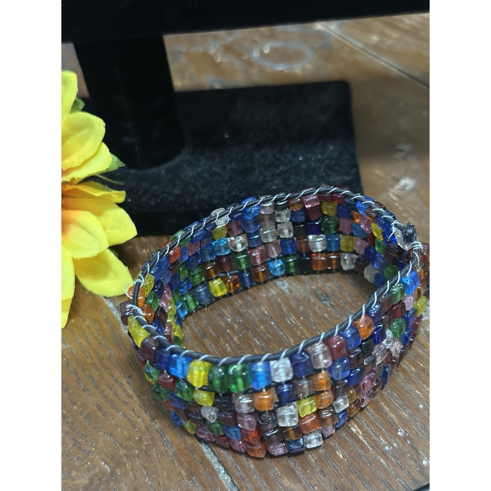 Artsy Glass Beaded Stretch Bracelet Hippie Boho Colorful Woven Handmade
